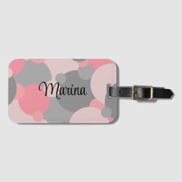 Gepersonaliseerde roze-grijze moleculen bagagelabe bagagelabel