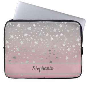 Gepersonaliseerde roze grijze sterren ombre stijlv laptop sleeve