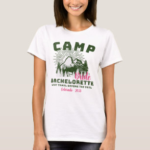 Gepersonaliseerde Roze Groen Camp Bachelorette Bru T-shirt