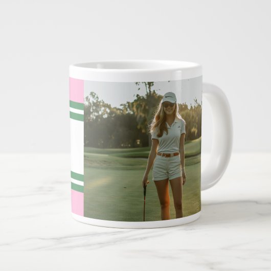 Gepersonaliseerde Roze & Groen Golf Custom foto Grote Koffiekop (Voorkant rechts)