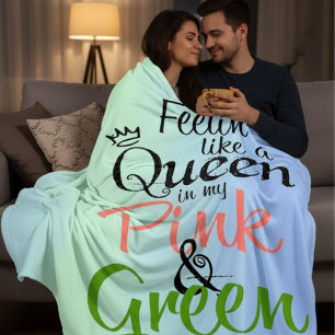 Gepersonaliseerde Roze & Groen Verlopende Knuffeli Fleece Deken