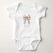 Gepersonaliseerde Roze Groene Bloem Boog Coquette Romper (Voorkant)
