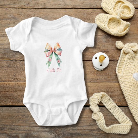 Gepersonaliseerde Roze Groene Bloem Boog Coquette Romper