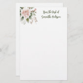 Gepersonaliseerde Roze Groene Bloem Van het Bureau Briefpapier (Voorkant / Achterkant)