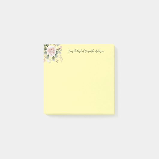 Gepersonaliseerde Roze Groene Bloem Van het Bureau Post-it® Notes (Voorkant)