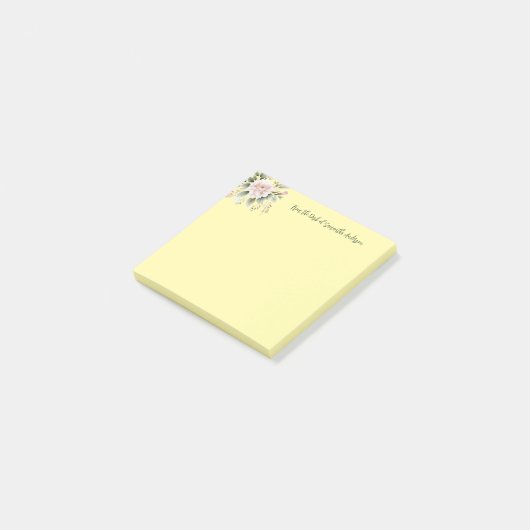 Gepersonaliseerde Roze Groene Bloem Van het Bureau Post-it® Notes (Schuin)