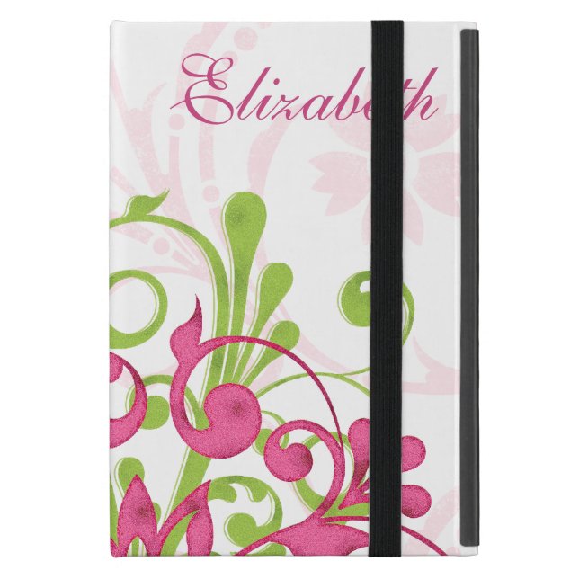 Gepersonaliseerde Roze Groene Bloemen iPad Mini Fo iPad Mini Hoesje (Voorkant Dicht)