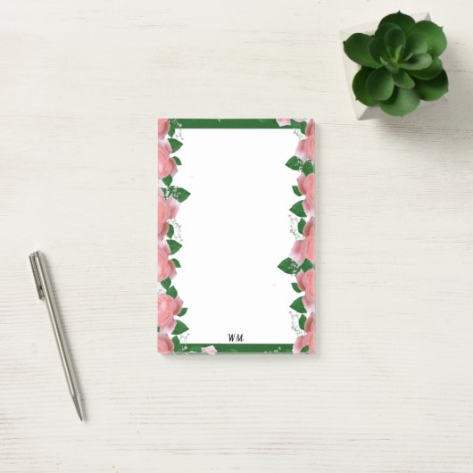 Gepersonaliseerde roze & groene bloemen post-it® notes (Kantoor)