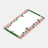 Gepersonaliseerde roze & groene bloemen post-it® notes (Schuin)