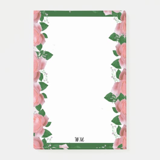 Gepersonaliseerde roze & groene bloemen post-it® notes (Voorkant)