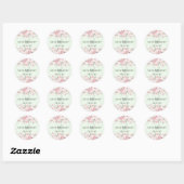 Gepersonaliseerde Roze Groene Bloemen Spray Ronde Sticker (Vel)
