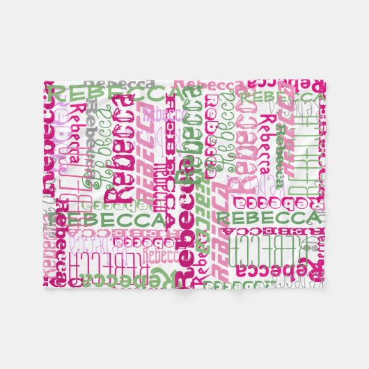 Gepersonaliseerde Roze/Groene Custom Name Collage  Fleece Deken (Voorkant (Horizontaal))