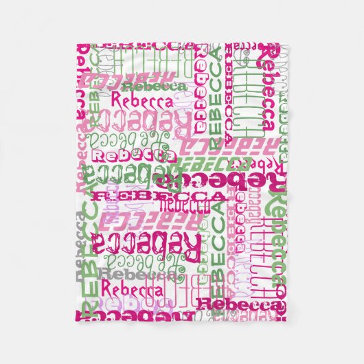 Gepersonaliseerde Roze/Groene Custom Name Collage  Fleece Deken (Voorkant)