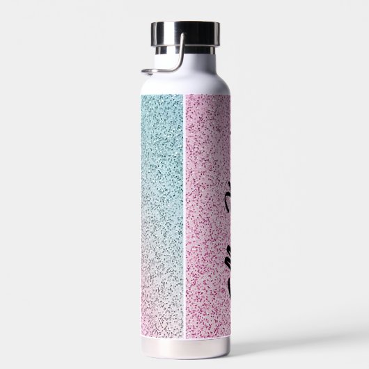 Gepersonaliseerde Roze & Groene Glitter Waterfles (Rechts)