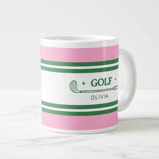 Gepersonaliseerde Roze & Groene Golf Custom Grote Koffiekop (Voorkant rechts)