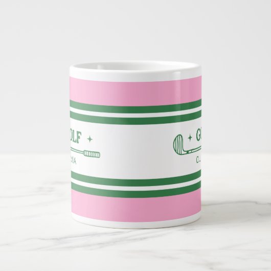 Gepersonaliseerde Roze & Groene Golf Custom Grote Koffiekop (Voorkant)
