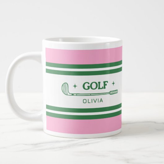 Gepersonaliseerde Roze & Groene Golf Custom Grote Koffiekop (Links)