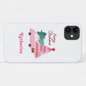Gepersonaliseerde Roze & Groene Vrolijke Kerstboom Case-Mate iPhone Case (Achterkant (horizontaal))