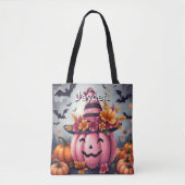 Gepersonaliseerde Roze Halloween Pompoen Tote Bag (Voorkant)