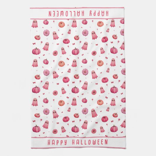 Gepersonaliseerde roze Halloween pompoenen Theedoek (Verticaal)