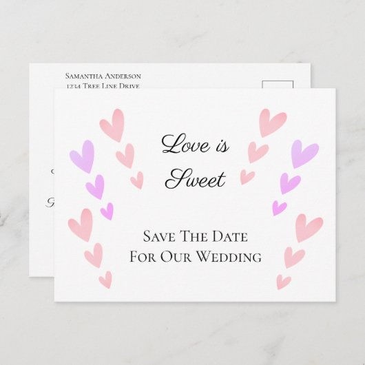 Gepersonaliseerde roze harsliefde is het zoete huw aankondigingskaart (Voorkant / Achterkant)