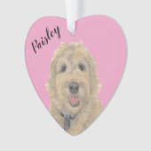 Gepersonaliseerde Roze Hart Abrikoos Gouden Doodle Ornament (voorkant)