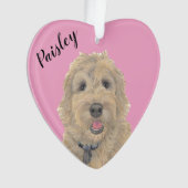 Gepersonaliseerde Roze Hart Abrikoos Gouden Doodle Ornament (voorkant)