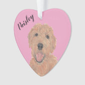 Gepersonaliseerde Roze Hart Abrikoos Gouden Doodle Ornament (voorkant)