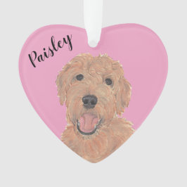 Gepersonaliseerde Roze Hart Abrikoos Gouden Doodle Ornament