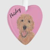 Gepersonaliseerde Roze Hart Abrikoos Gouden Doodle Ornament (voorkant)