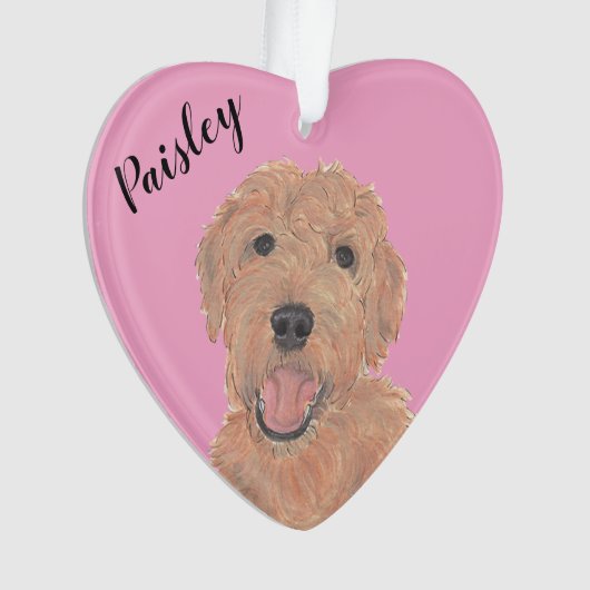 Gepersonaliseerde Roze Hart Abrikoos Gouden Doodle Ornament (voorkant)