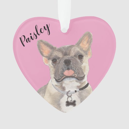 Gepersonaliseerde roze hart blauw fawn tricolo fra ornament (voorkant)