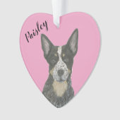 Gepersonaliseerde Roze Hart Blauwe Cattledog Heele Ornament (voorkant)