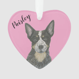 Gepersonaliseerde Roze Hart Blauwe Cattledog Heele Ornament