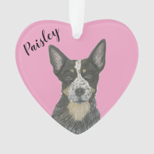 Gepersonaliseerde Roze Hart Blauwe Cattledog Heele Ornament