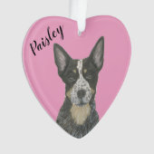 Gepersonaliseerde Roze Hart Blauwe Cattledog Heele Ornament (voorkant)