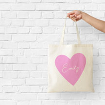 Gepersonaliseerde Roze Hart Boodschappentas