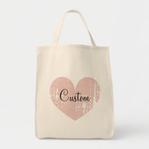 Gepersonaliseerde roze hart boodschappentas tote bag