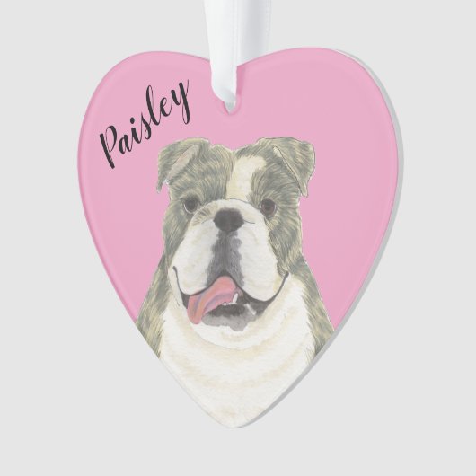 Gepersonaliseerde Roze Hart Brindle Engelse Bulldo Ornament (voorkant)