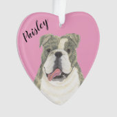 Gepersonaliseerde Roze Hart Brindle Engelse Bulldo Ornament (voorkant)