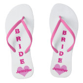 Gepersonaliseerde Roze Hart Bruid Flip Flops (Voetbed)