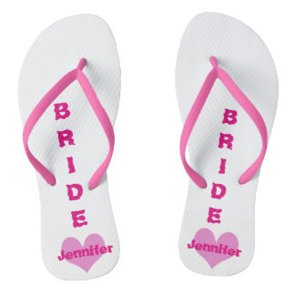 Gepersonaliseerde Roze Hart Bruid Flip Flops