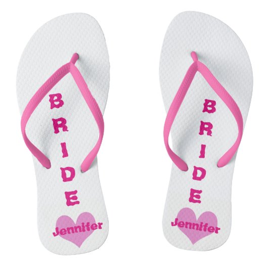 Gepersonaliseerde Roze Hart Bruid Flip Flops (Voetbed)