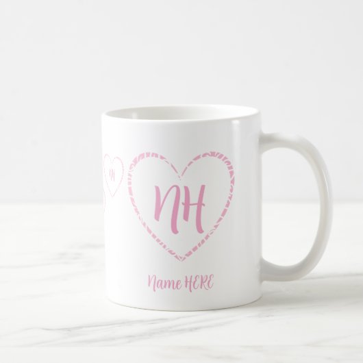 Gepersonaliseerde roze hart charmes, monogram en n koffiemok (Rechts)