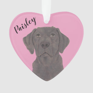 Gepersonaliseerde Roze Hart Chocolade Labrador Ornament
