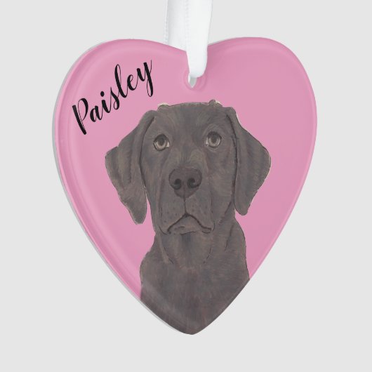 Gepersonaliseerde Roze Hart Chocolade Labrador Ornament (voorkant)