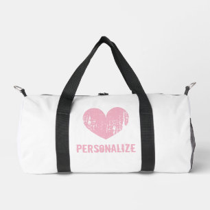 Gepersonaliseerde roze hart duffle tas voor vrouwe
