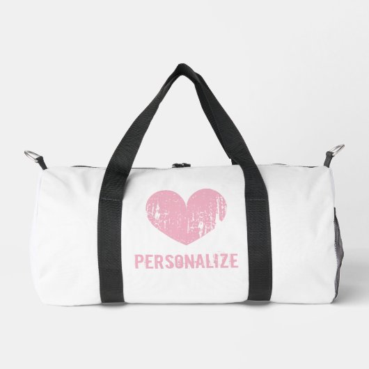 Gepersonaliseerde roze hart duffle tas voor vrouwe (Voorkant)