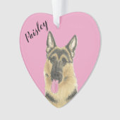 Gepersonaliseerde Roze Hart Duitse Herder Ornament (voorkant)
