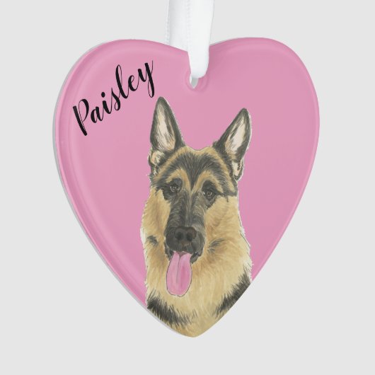 Gepersonaliseerde Roze Hart Duitse Herder Ornament (voorkant)